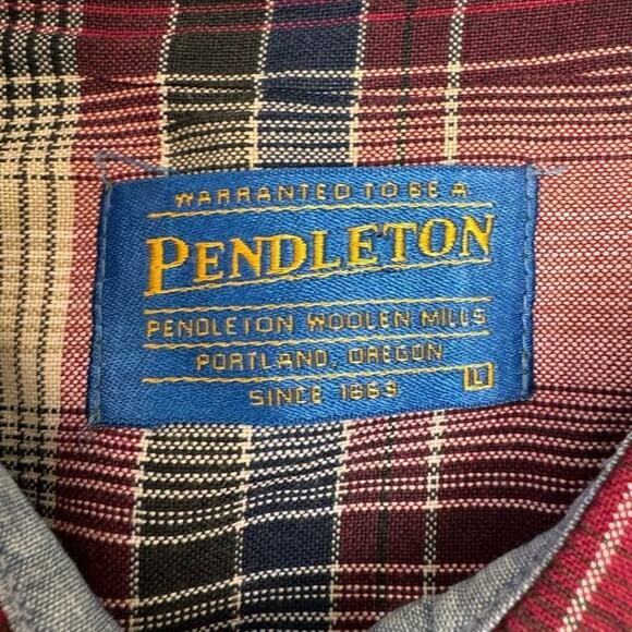 Pendleton Red Plaid Button Down Shirt Men’s Large Long Sleeve Vintage - Picture 3 of 5